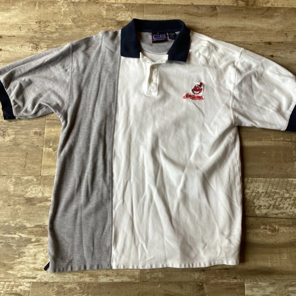 VTG Cleveland Indians Crable Sportswear Blue Red White Polo Men's XL
